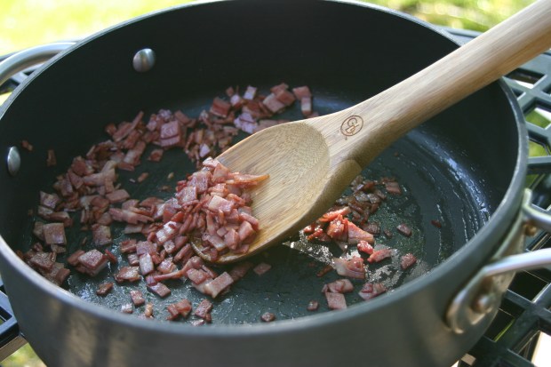 Frying bacon bites