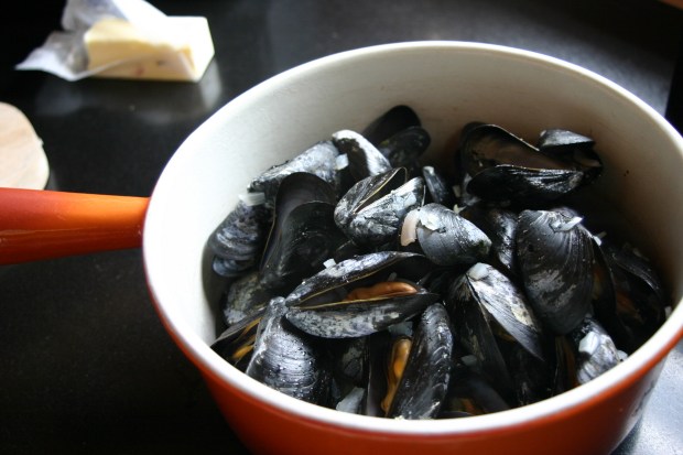 mussels and shallots