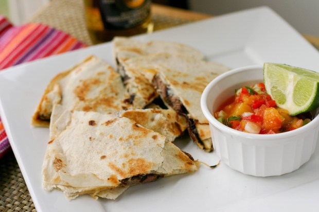 carne asada with peach salsa