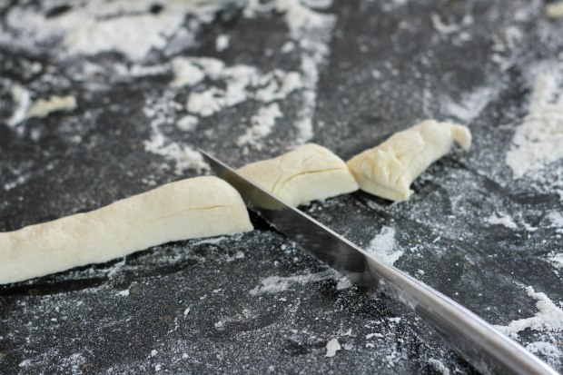 slicing dumplings
