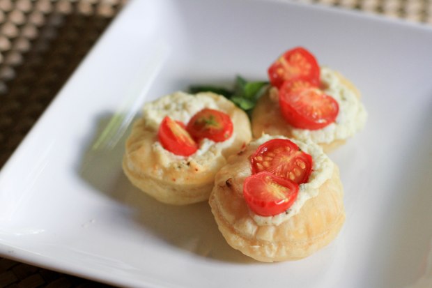 grape tomato and whipped feta puff pastry bites